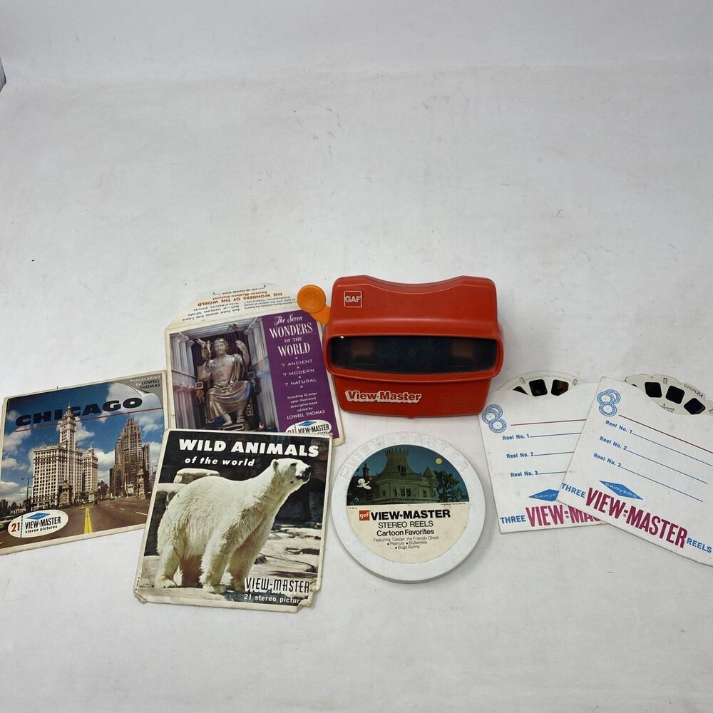 3D VIEW-MASTER Slide Viewer Toy w/6 Stereo Reels as Pictured Disney etc
